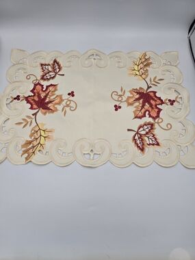 Autumn Leaf Embroidered Table Runner - Cream